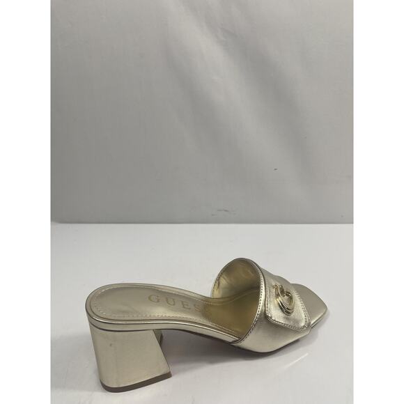 Guess Shoes Women's Size 7 Gold GwGALLAI2 Logo Block Heel Slide Sandals Box - Picture 7 of 16